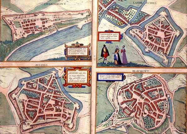 Mapas de Charlemont, Landrechies, Avesnes e Beaumont, de 