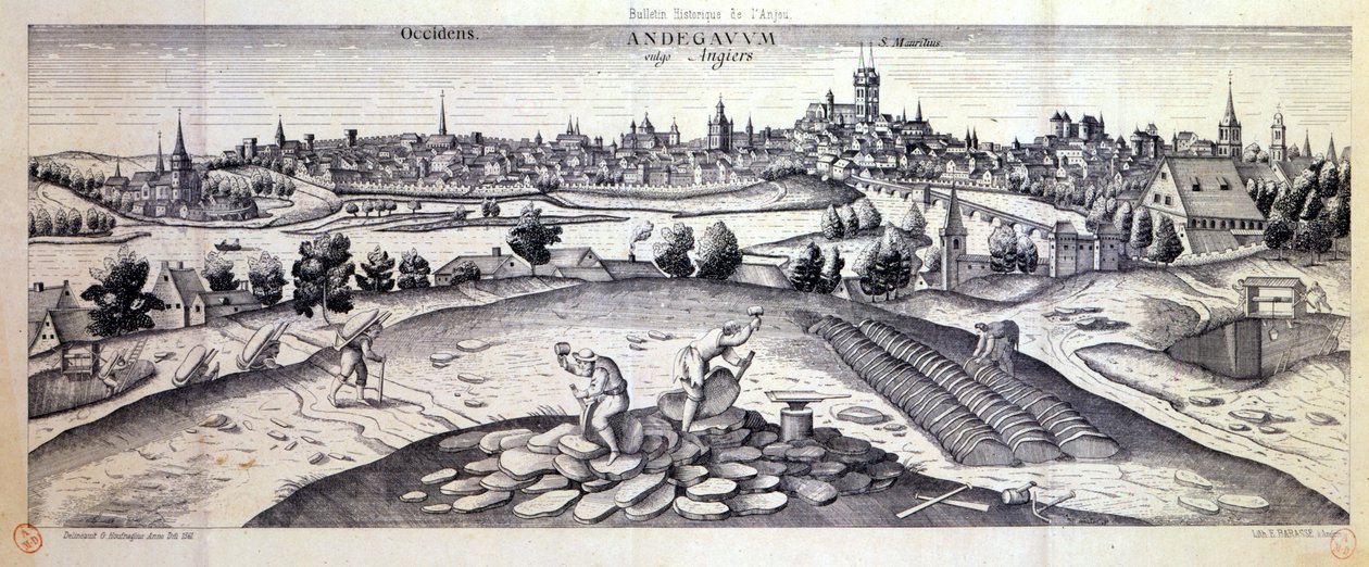 Uma pedreira de ardósia em Angers, 1561 de Joris Hoefnagel