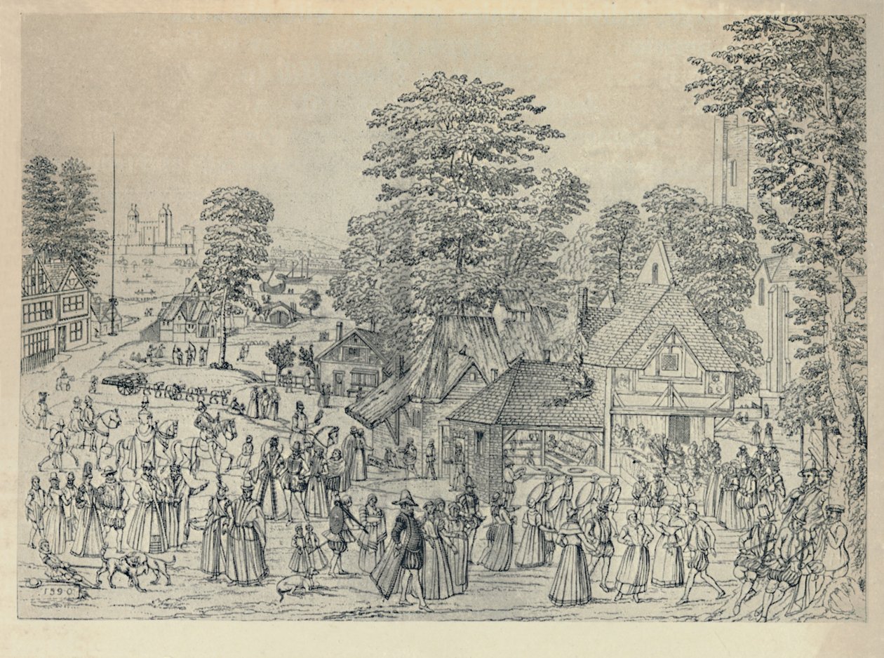 Uma festa de casamento em Bermondsey, 1590, 1920 de Joris Hoefnagel