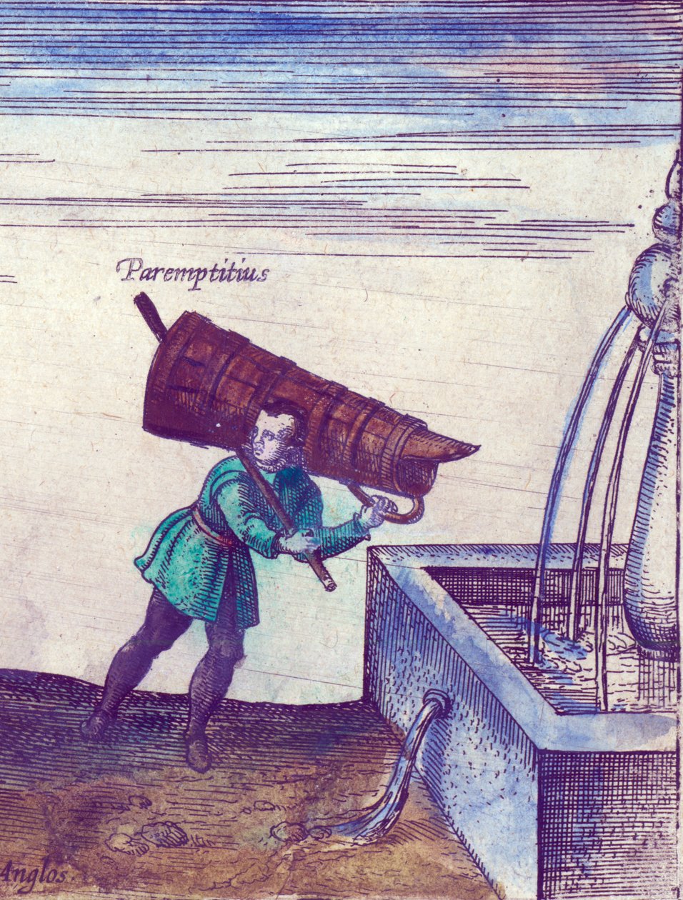 Um, aprendiz, buscar, água, de, um, chafariz, 1598, mão, colorido, cobre, gravura, detalhe, de, 324184 de Joris Hoefnagel