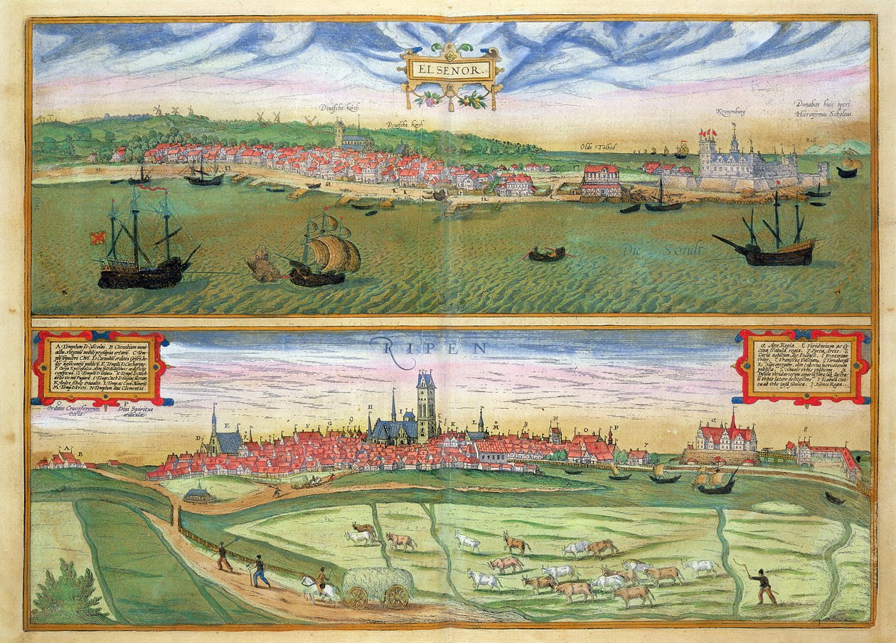 Elsen e Ripen, de &39;Mundo&39; pela Braun (1541-1622) e Frans Hogenberg (1535-1590), c.1572 de Joris Hoefnagel