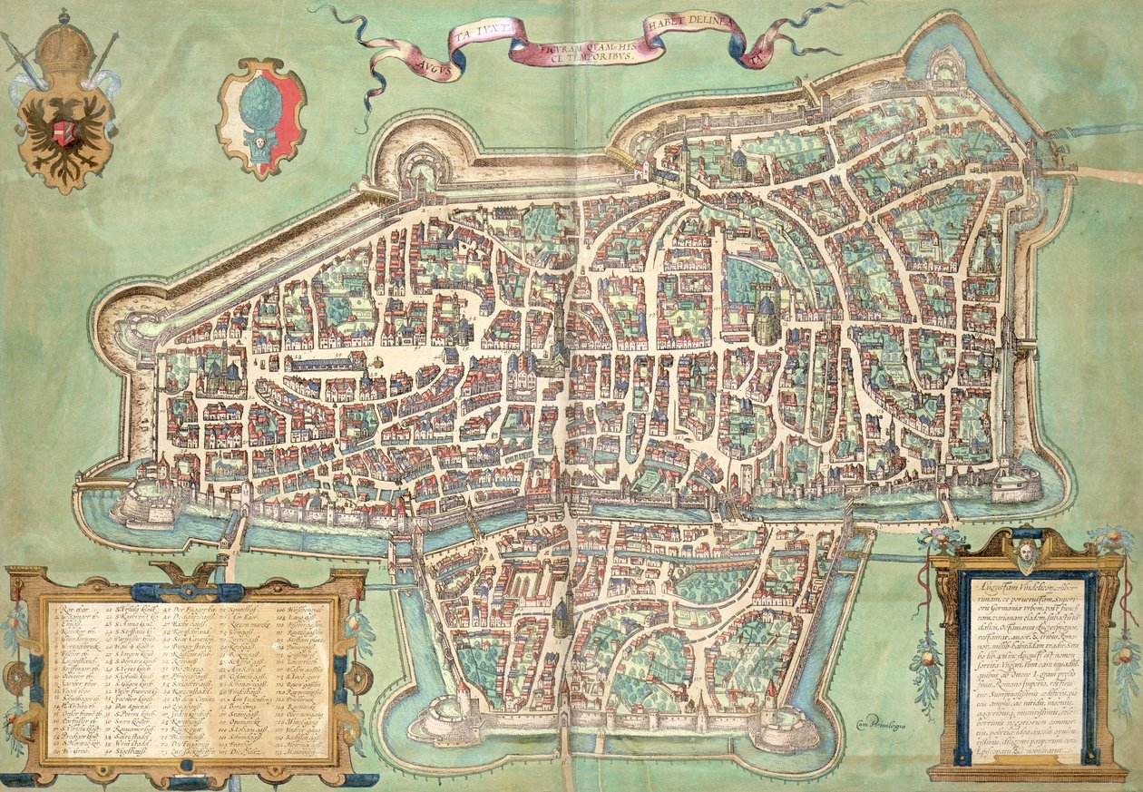 Mapa de Cambridge, de &39;Mundo&39; pela Braun (1541-1622) e Franz Hogenbergh (1535-1590), c.1572 de Joris Hoefnagel