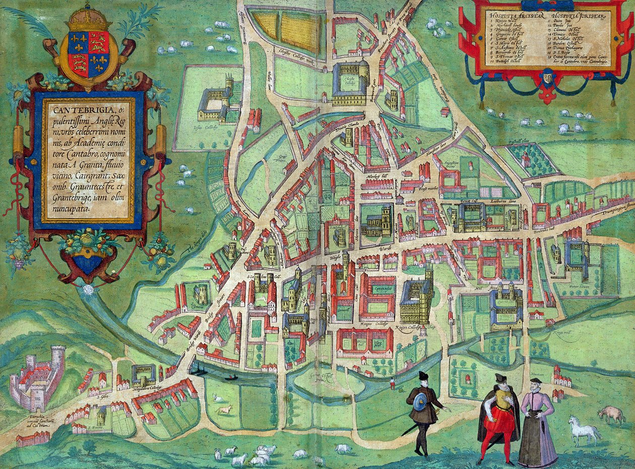Mapa de Cambridge, de &39;Civitates Orbis Terrarum&39; por Georg Braun (1541-1622) e Frans Hogenberg (1535-90), c.1572 de Joris Hoefnagel