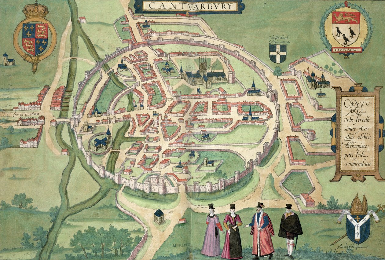 Mapa de Canterbury, de &39;Mundo&39; pela Braun (1541-1622) e Franz Hognenberg (1535-1590) c.1572-1617 de Joris Hoefnagel