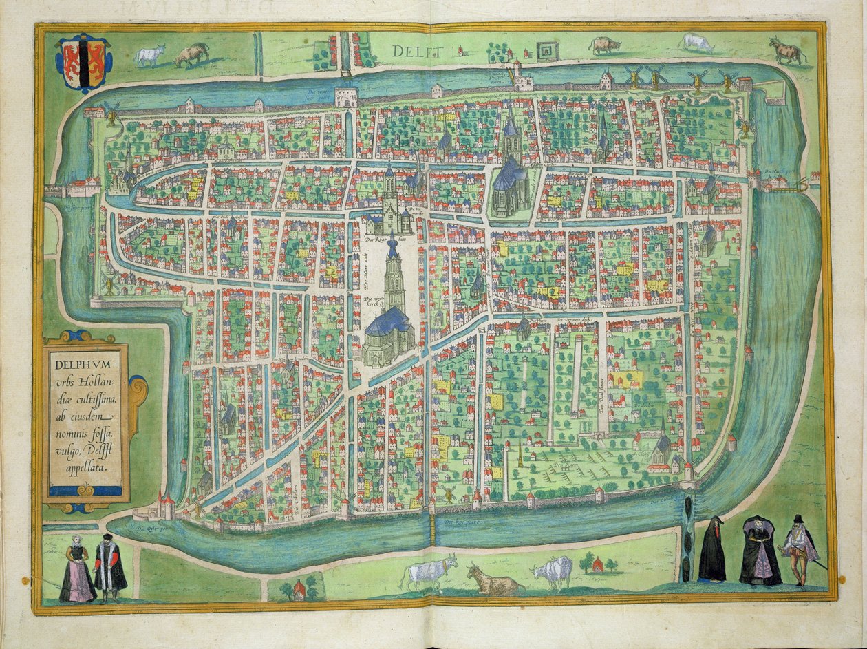 Mapa de Delft, de &39;Civitates Orbis Terrarum&39; por Georg Braun (1541-1622) e Frans Hogenberg (1535-90) c.1572-1617 de Joris Hoefnagel