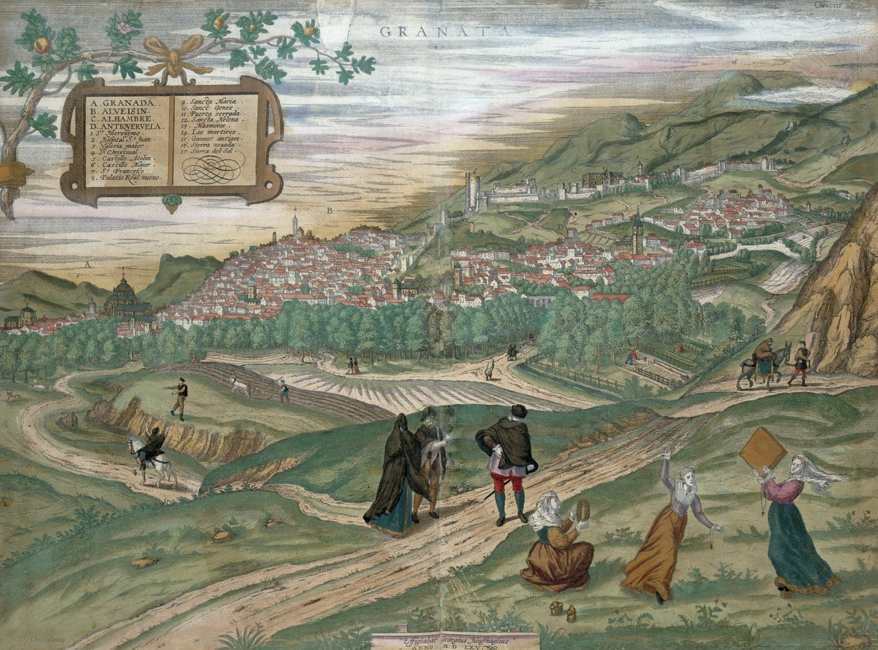 Mapa de Granada, de &39;Civitates Orbis Terrarum&39;, volume I número 4, de Georg Braun (1541-1622) e Frans Hogenberg (1535-90), 1565 de Joris Hoefnagel