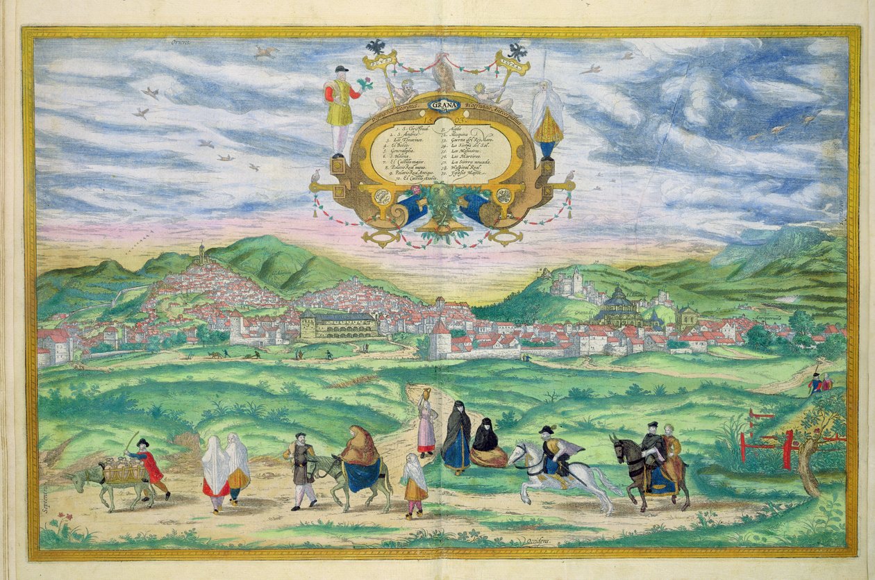 Mapa de Granada, de &39;Mundo&39; pela Braun (1541-1622) e Franz Hogenbergh (1535-1590), 1563 de Joris Hoefnagel