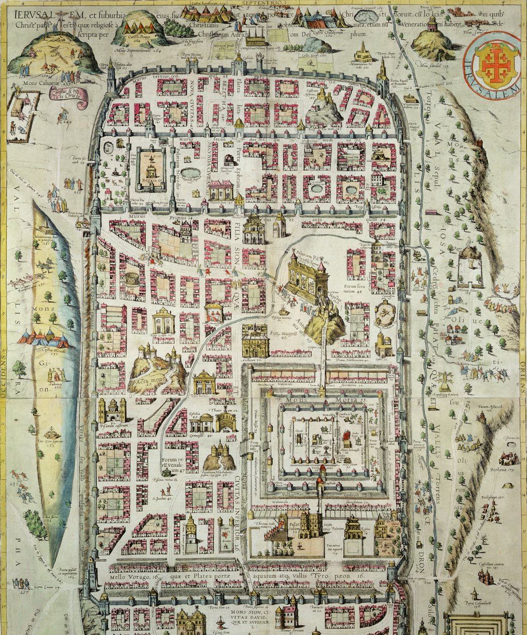 Mapa de Jerusalém e da área circundante, de &39;Civitates Orbis Terrarum&39; por Georg Braun (1541-1622) e Frans Hogenberg (1535-90) c.1572-1617 (ver 138906) de Joris Hoefnagel