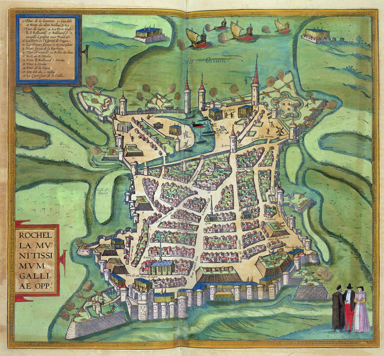 Mapa de La Rochelle, de &39;Civitates Orbis Terrarum&39; por Georg Braun (1541-1622) e Frans Hogenberg, c.1572 (gravura a cores) de Joris Hoefnagel