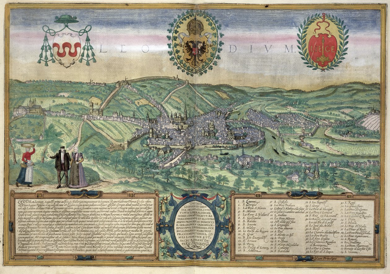 Mapa de Liege, de &39;Mundo&39; pela Braun (1541-1622) e Frans Hogenberg (1535-1590), c.1572 de Joris Hoefnagel