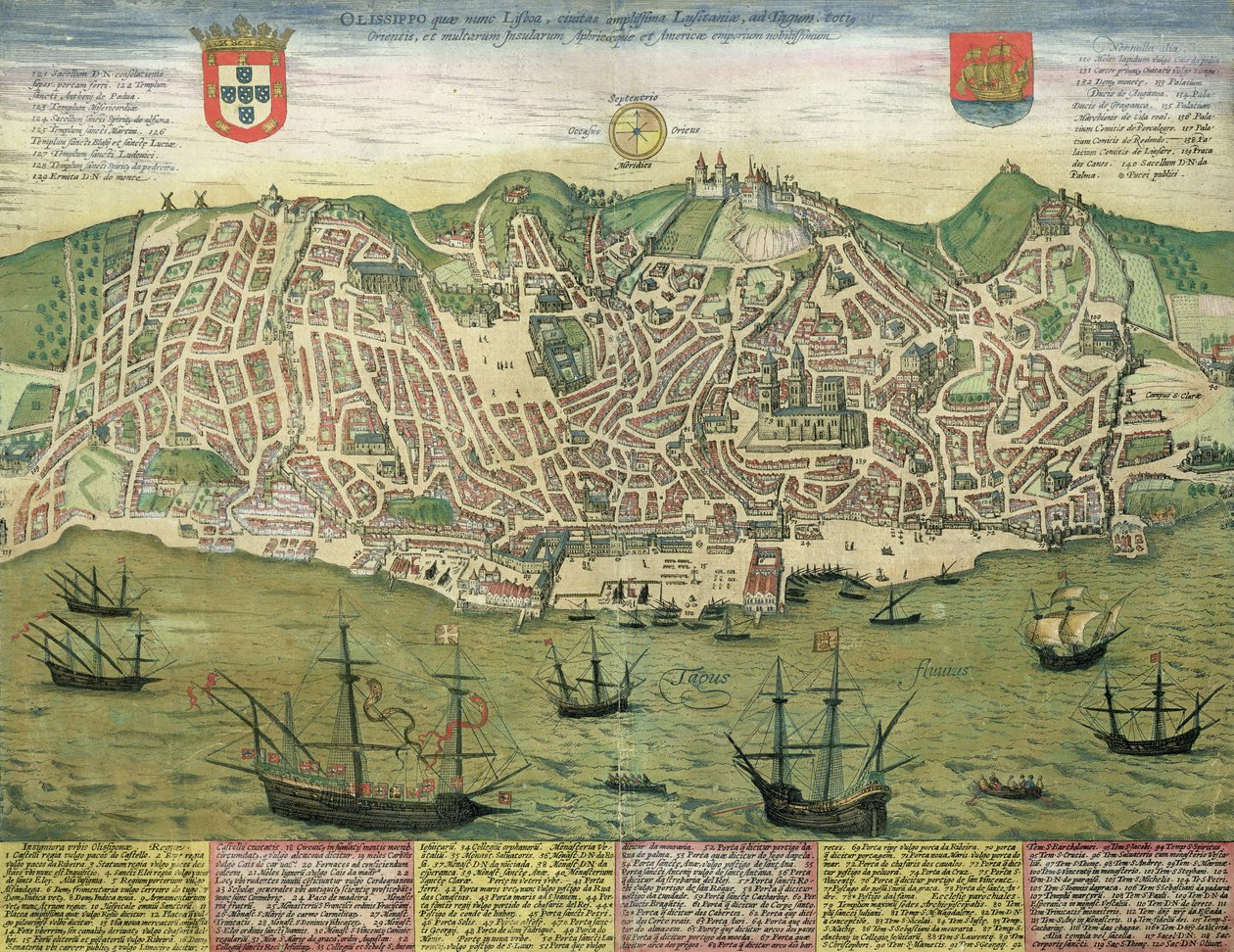 Mapa de Lisboa, de &39;Civitates Orbis Terrarum&39; por Georg Braun (1541-1622) e Frans Hogenberg (1535-90), c.1572 de Joris Hoefnagel