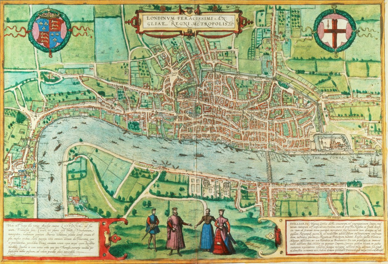 Mapa de Londres, de &39;Civitates Orbis Terrarum&39;, por Georg Braun (1542-1622) e Frans Hogenburg (1635-90), c.1572 (ver também 51896 e 66112) de Joris Hoefnagel