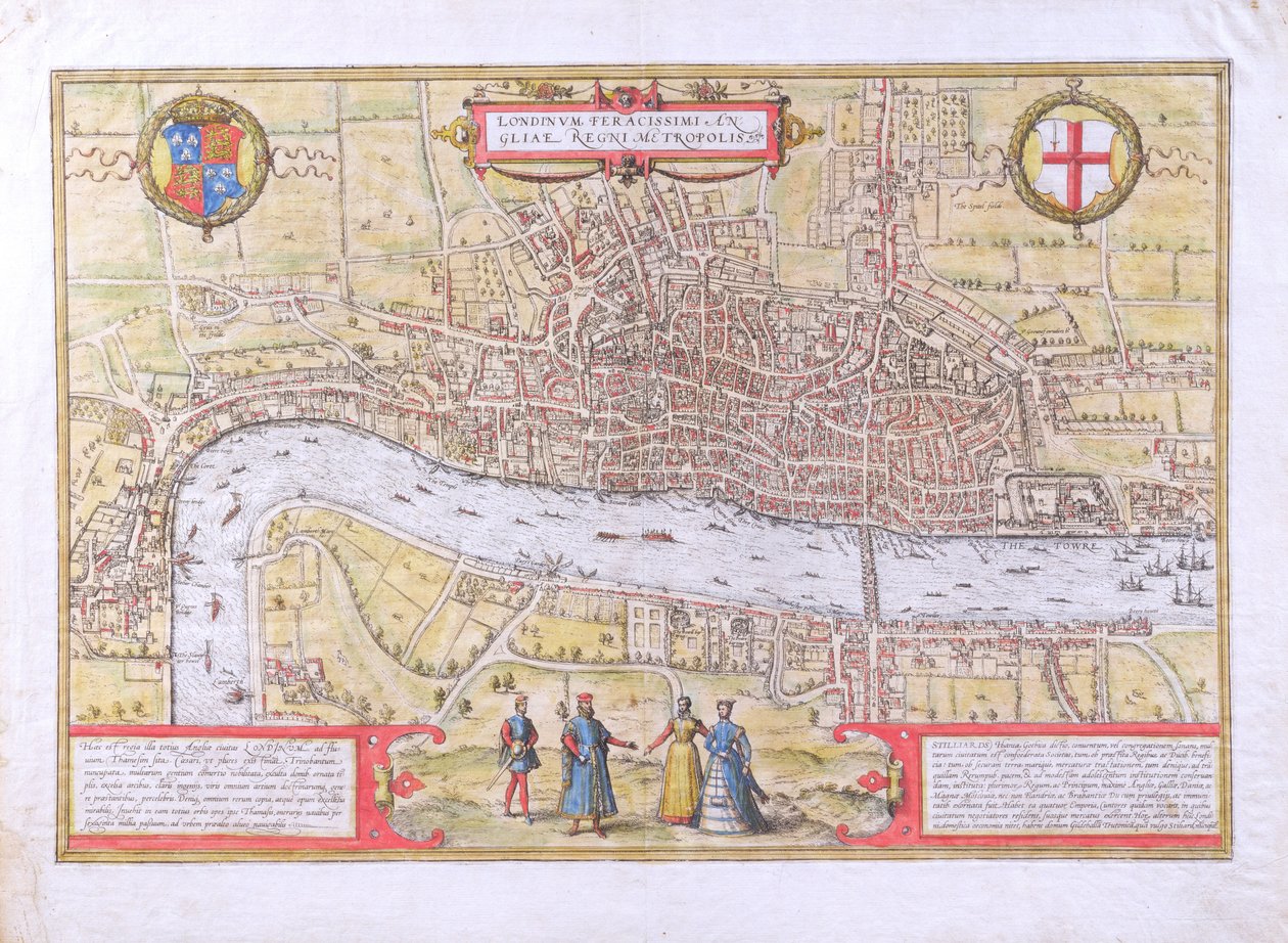 Mapa de Londres, de Civitates Orbis Terrarum, por Georg Braun (1542-1622) e Frans Hogenburg (1635-90), c.1572 (ver também 51896 e 58543) de Joris Hoefnagel