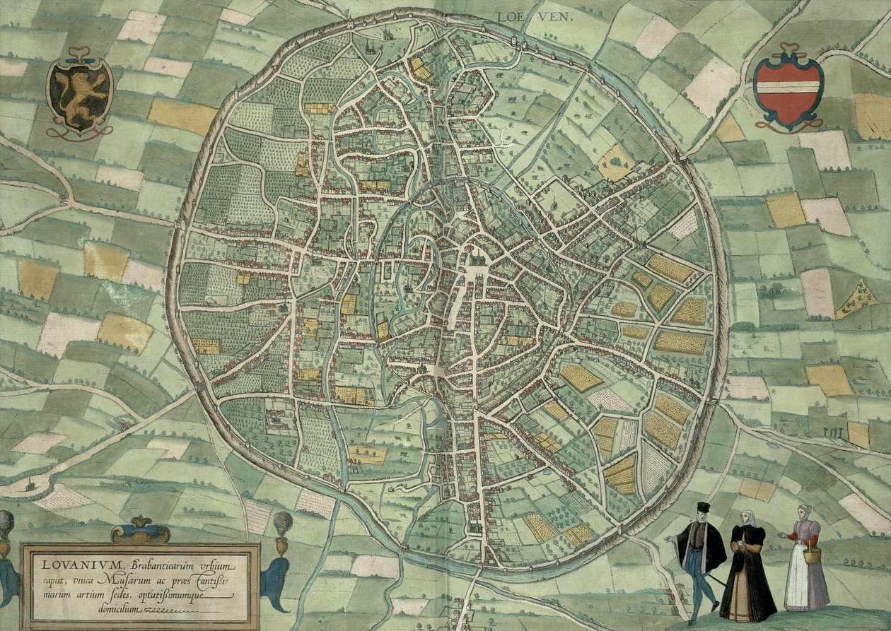 Mapa de Louvain, de &39;Mundo&39; pela Braun (1541-1622) e Franz Hogenbergh (1535-1590) c.1572-1617 de Joris Hoefnagel