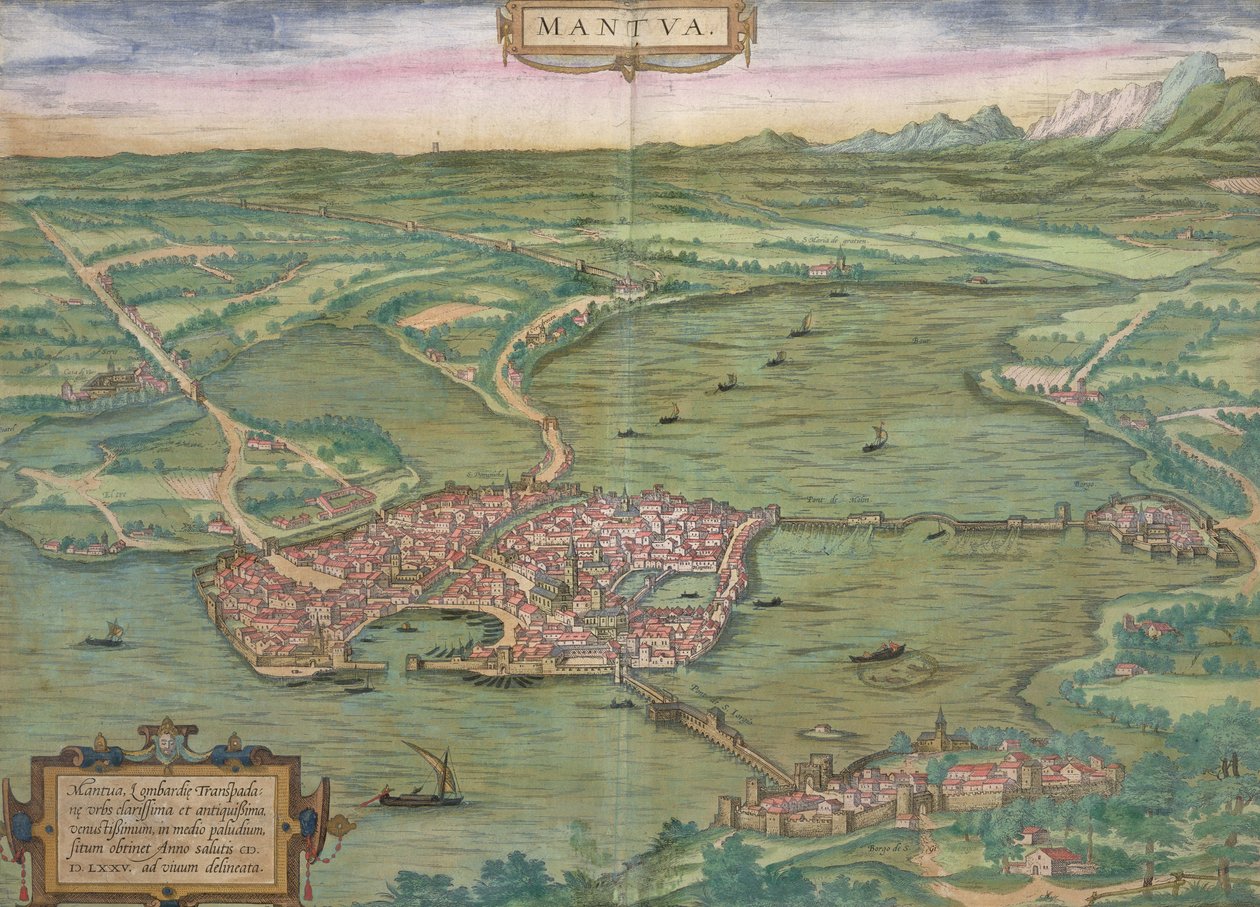 Mapa de Mantua, a partir de &39;Mundo&39; pela Braun (1541-1622) e Franz Hogenbergh (1535-1590), 1575 de Joris Hoefnagel