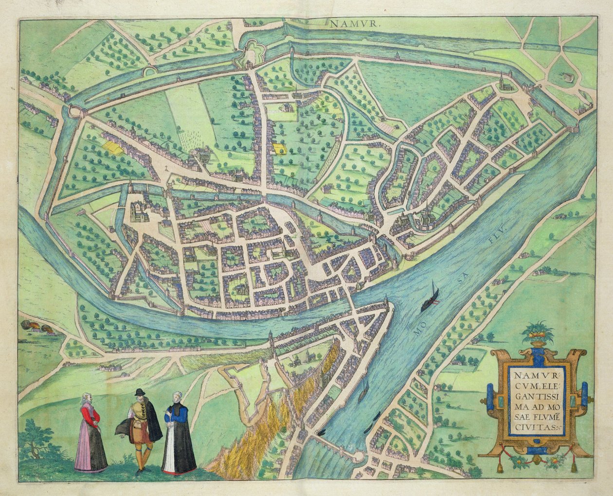 Mapa de Namur, de &39;Mundo&39; pela Braun (1541-1622) e Franz Hogenbergh (1535-1590) c.1572-1617 de Joris Hoefnagel