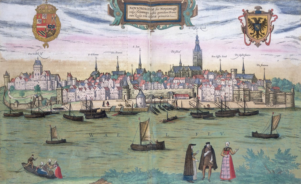 Mapa de Nijmegen, de &39;Mundo&39; pela Braun (1541-1622) e Frans Hogenberg (1535-1590), c.1572 de Joris Hoefnagel