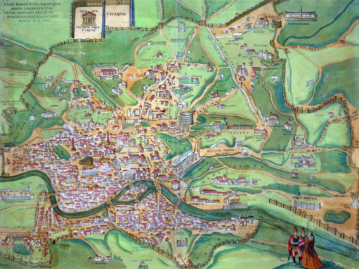 Mapa de Roma, de &39;Civitates Orbis Terrarum&39; por Georg Braun (1541-1622) e Frans Hogenberg (1535-90), 1570 de Joris Hoefnagel