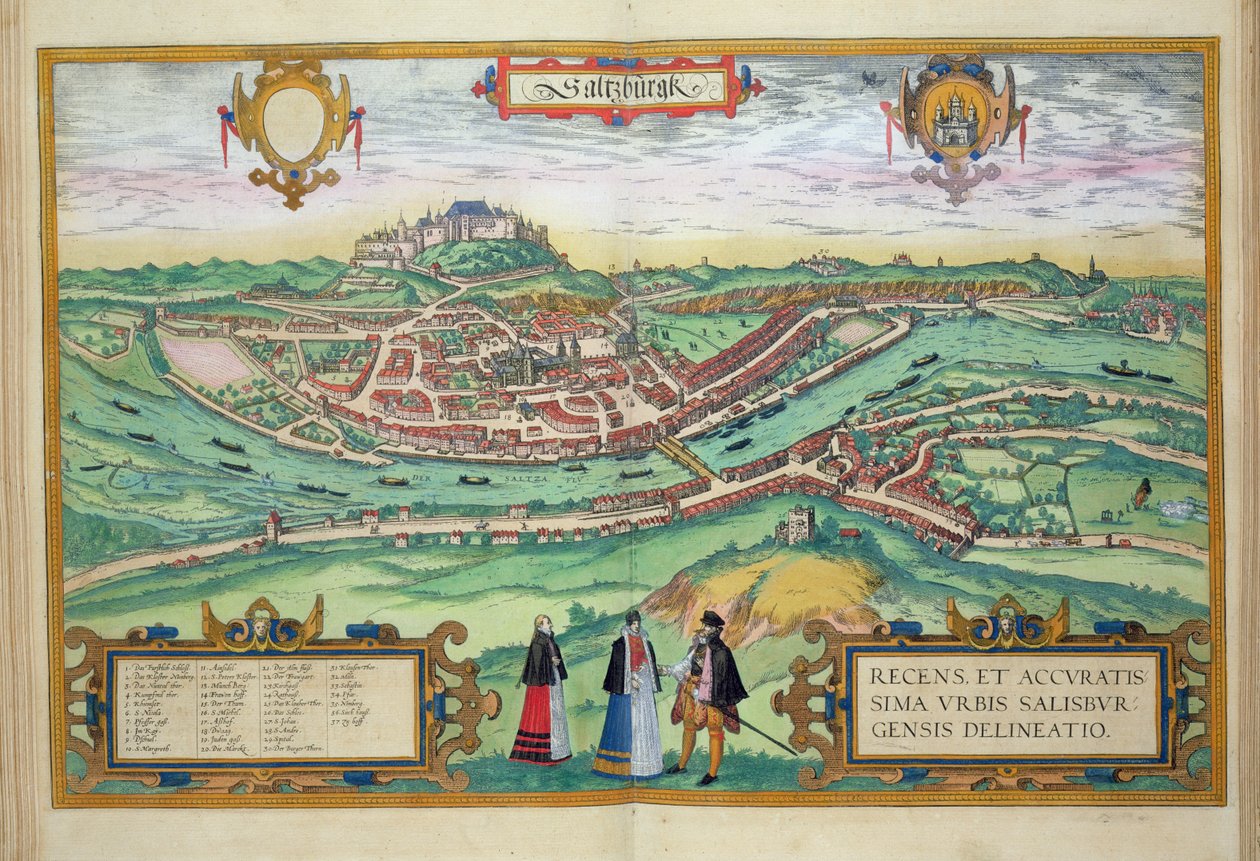 Mapa de Salzburg, de &39;Mundo&39; pela Braun (1541-1622) e Franz Hogenbergh (1535-1590) c.1572-1617 de Joris Hoefnagel
