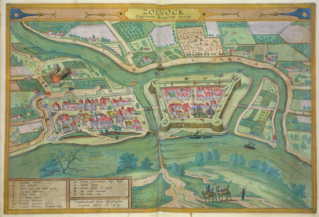 Mapa de Szolnok, de &39;Civitates Orbis Terrarum&39; por Georg Braun (1541-1622) e Frans Hogenberg (1535-90) 1617 de Joris Hoefnagel