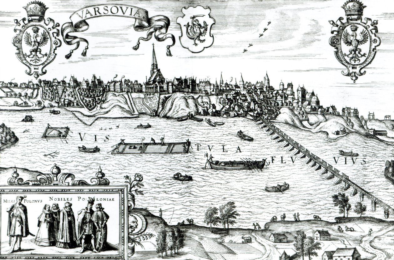 Mapa de Varsóvia, de &39;Civitates Orbis Terrarum&39; por Georg Braun (1541-1622) e Frans Hogenberg (1535-90) c.1572-1617 de Joris Hoefnagel