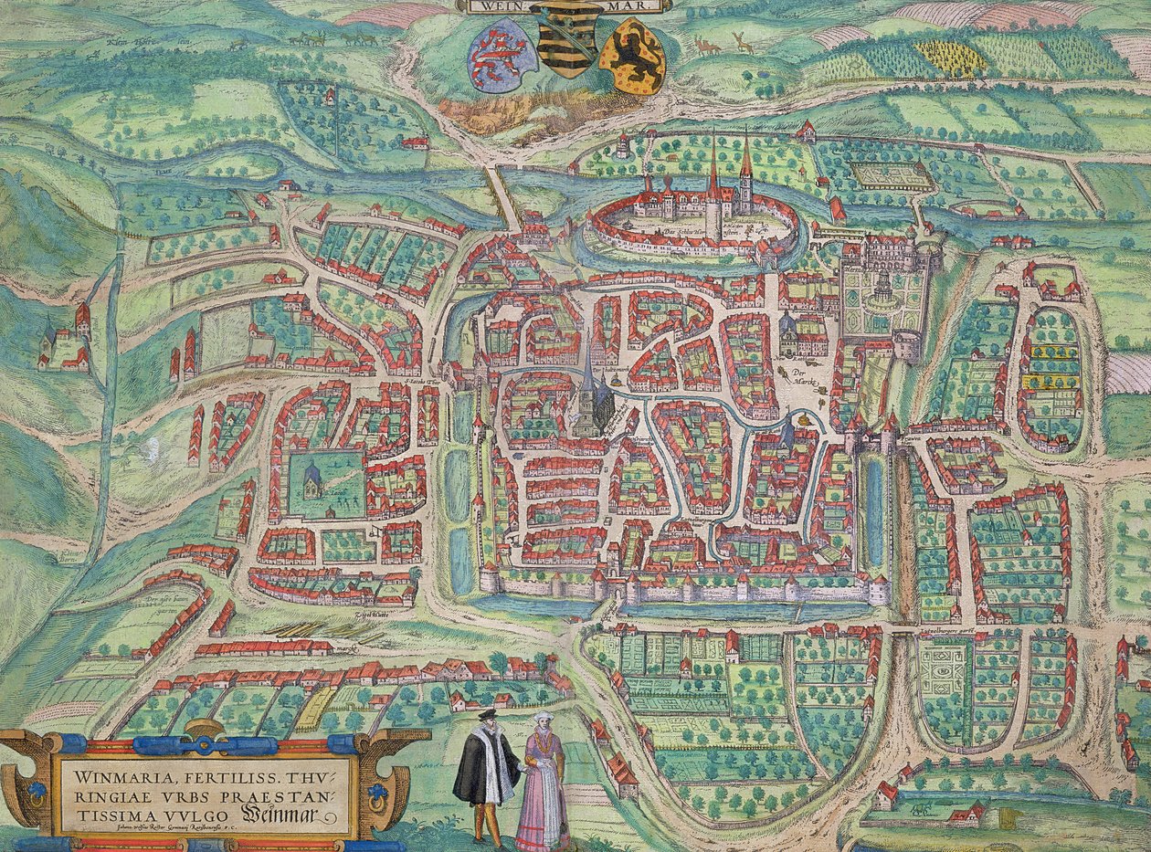 Mapa de Weimar, de &39;Civitates Orbis Terrarum&39; por Georg Braun (1541-1622) e Frans Hogenberg (1535-90) c.1572-1617 de Joris Hoefnagel
