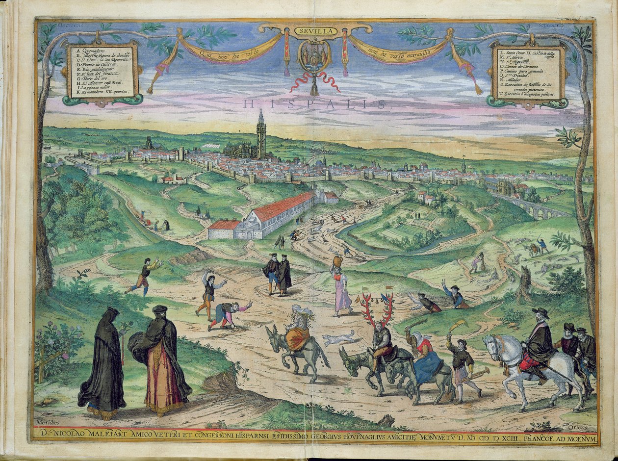 Plano de cidade de Sevilha, de &39;Civitates Orbis Terrarum&39; por Georg Braun (1541-1622) e Frans Hogenberg (1535-90), 1593 (ver 202049 para detalhes) de Joris Hoefnagel