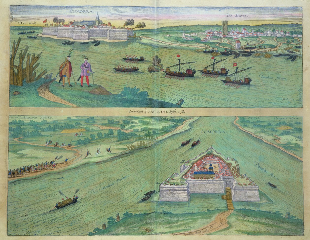 Duas visões de Comorra, de &39;Civitates Orbis Terrarum&39; por Georg Braun (1541-1622) e Frans Hogenburg (1535-90), c.1572 de Joris Hoefnagel