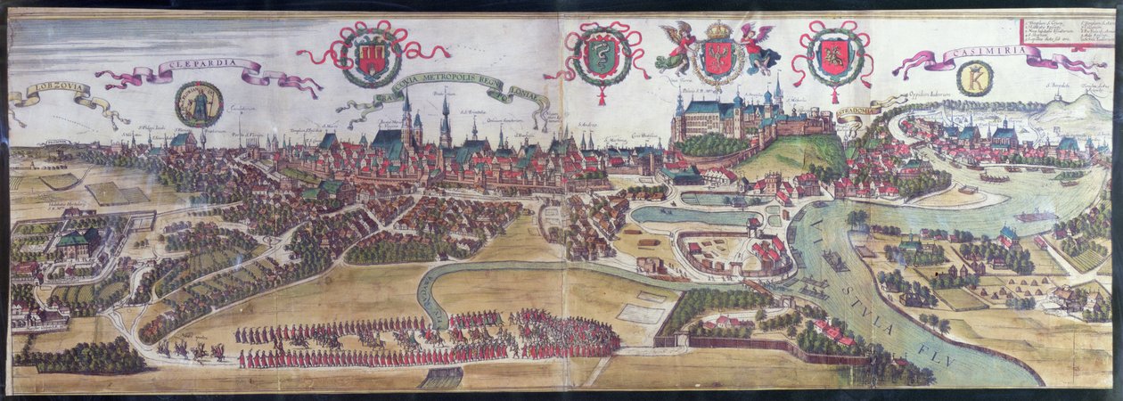 Vista de Cracóvia do noroeste, de &39;Civitates Orbis Terrarum&39; por Georg Braun (1541-1622) e Frans Hogenberg (1535-90), 1617 de Joris Hoefnagel