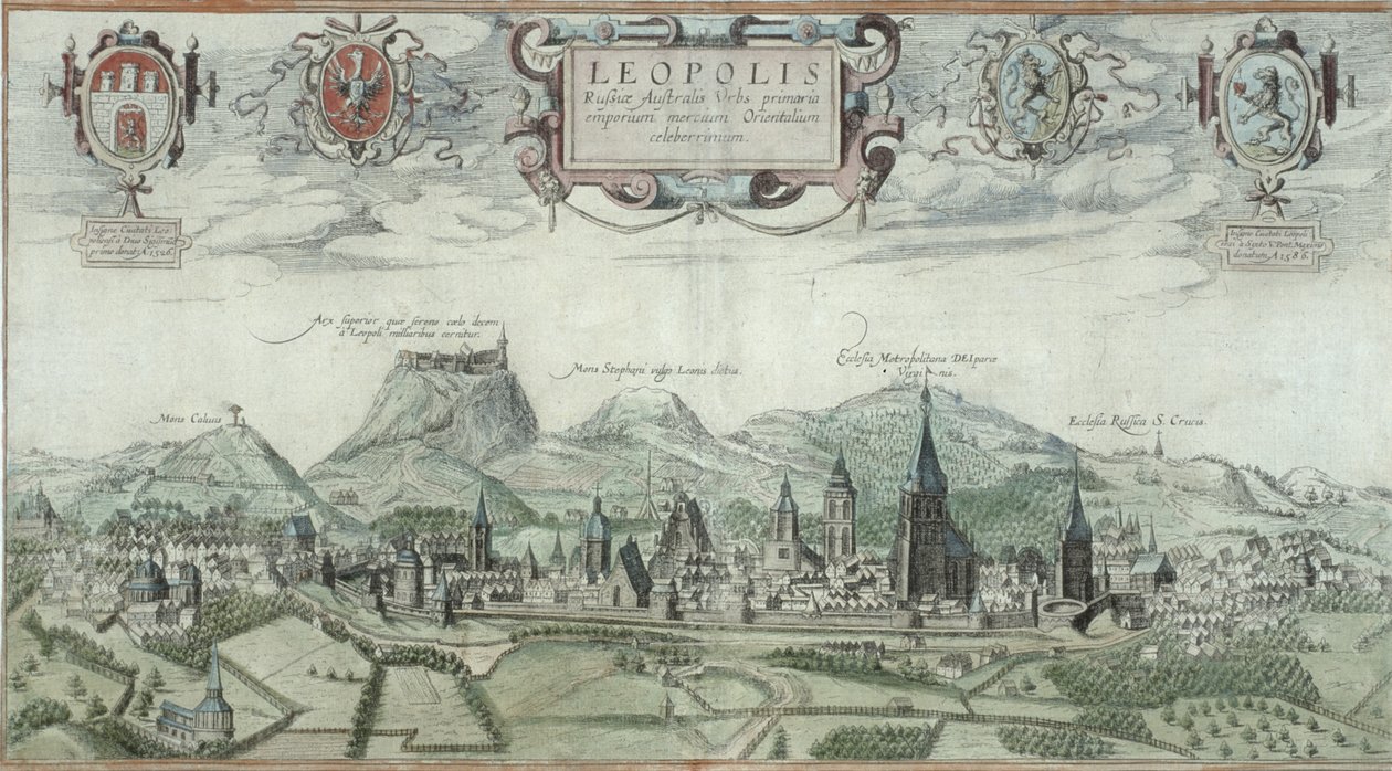 Vista de Leopolis, de &39;Civitates Orbis Terrarum&39; por Georg Braun (1541-1622) e Frans Hogenberg (1535-90) de Joris Hoefnagel
