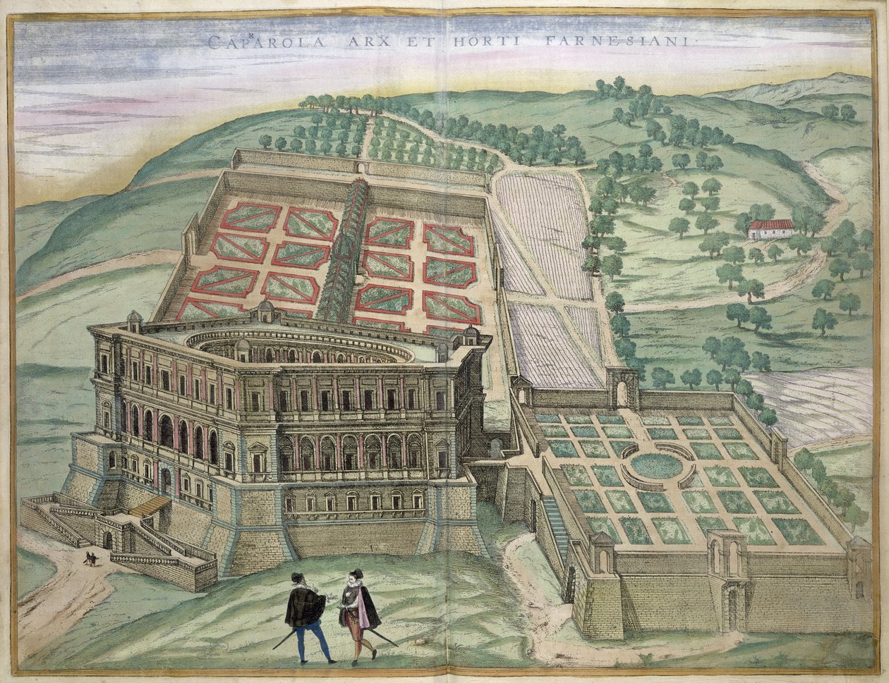 Vista da Villa Farnese e dos Jardins, de &39;Civitates Orbis Terrarum&39; por Georg Braun (1541-1622) e Frans Hogenberg (1535-90) c, 1572-1617 de Joris Hoefnagel