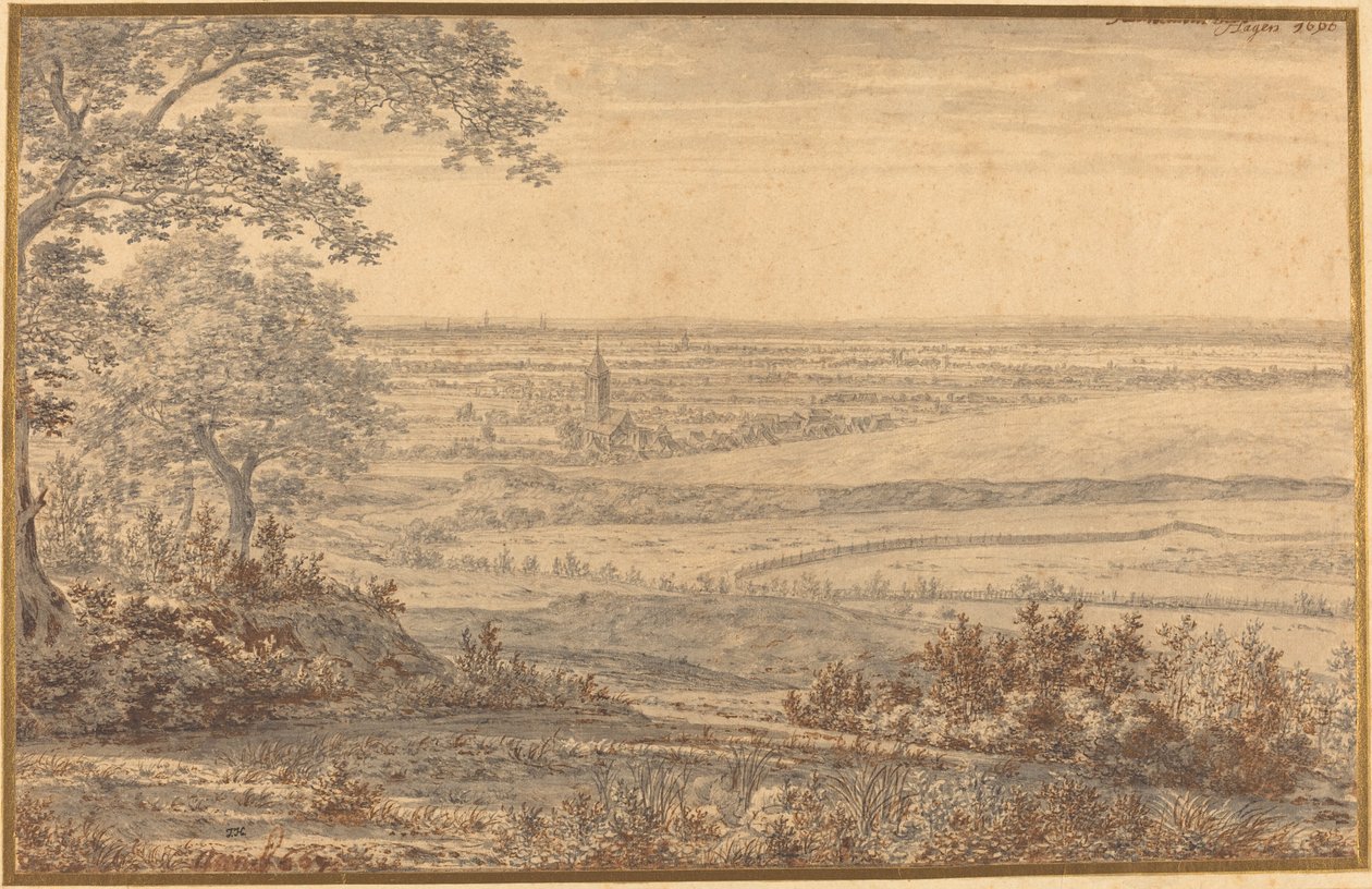 Extensa paisagem vista da borda de uma floresta de Joris van der Haagen