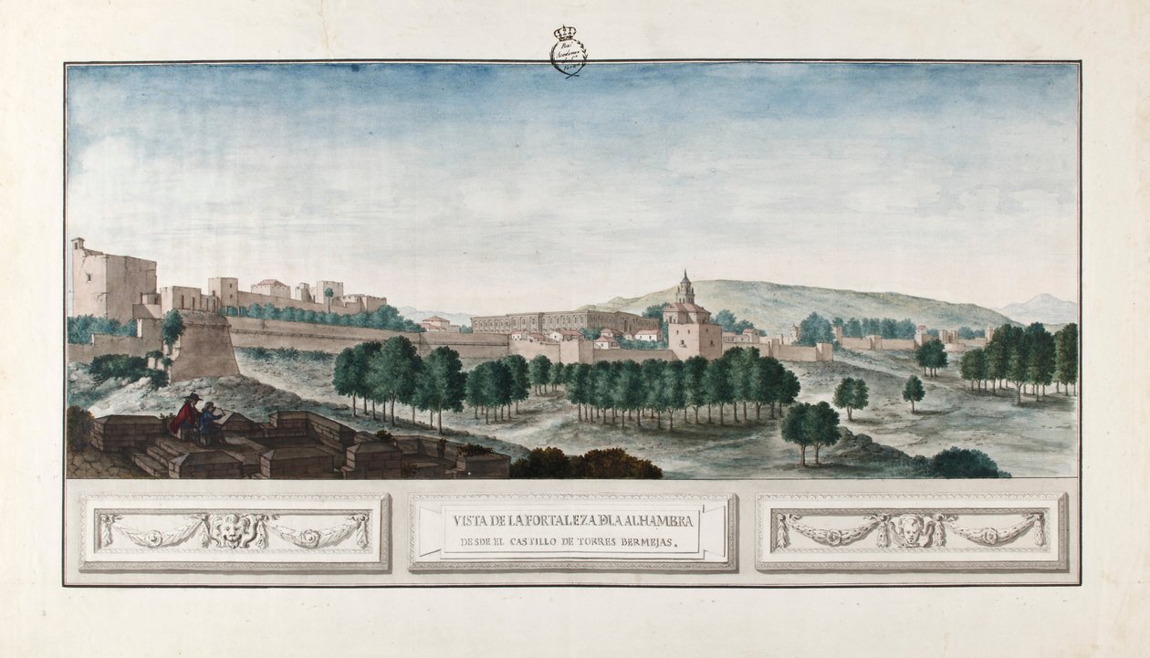 Vista da Alhambra, em Granada, do castelo de Torres Bermejas. de José de Hermosilla