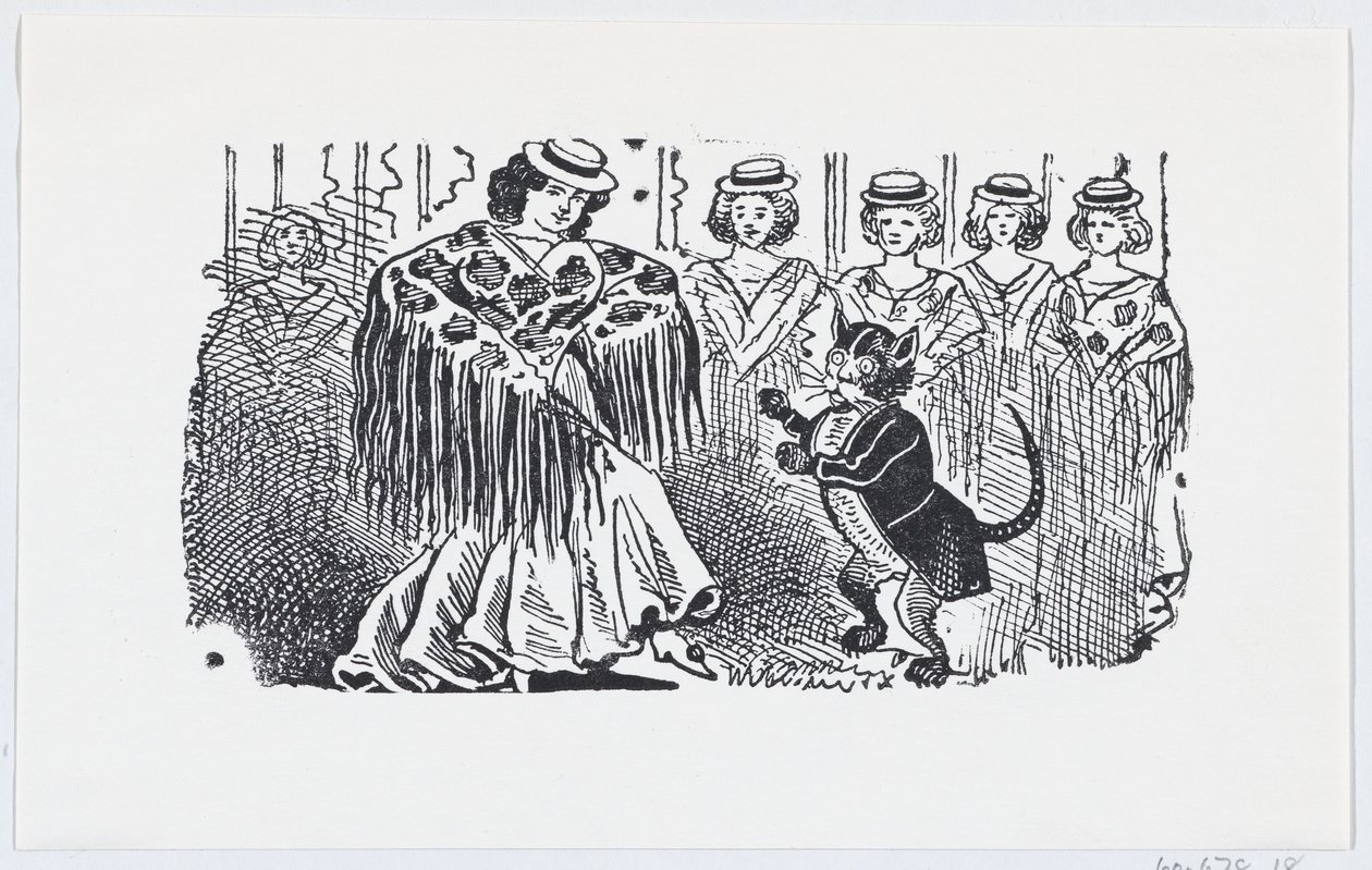Uma mulher dançando com um gato de terno, ca. 1880-1910., c. 1880-1910. de José Guadalupe Posada