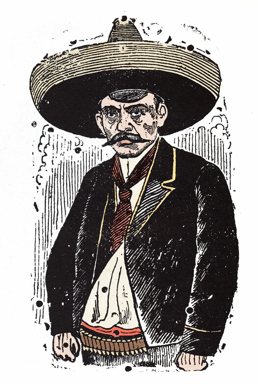 Emiliano Zapata (1880-1919), revolucionário mexicano. Xilografia de Jose Guadalupe Posada (1852-1913). de José Guadalupe Posada