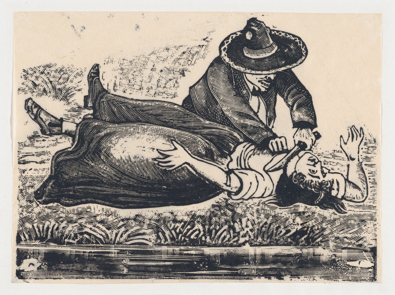 Francisco Guerrero, o fabricante de coletes e garganta cortada, assassinando uma mulher, ca. 19..., ca. 1905-1910. de José Guadalupe Posada