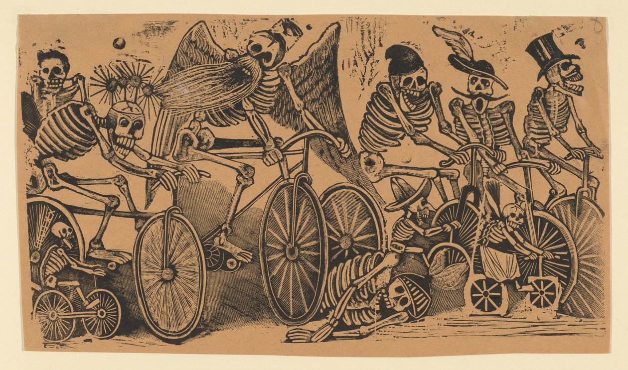 Calaveras esqueletos a andar de bicicleta, ca. 1900., ca. 1900. de José Guadalupe Posada
