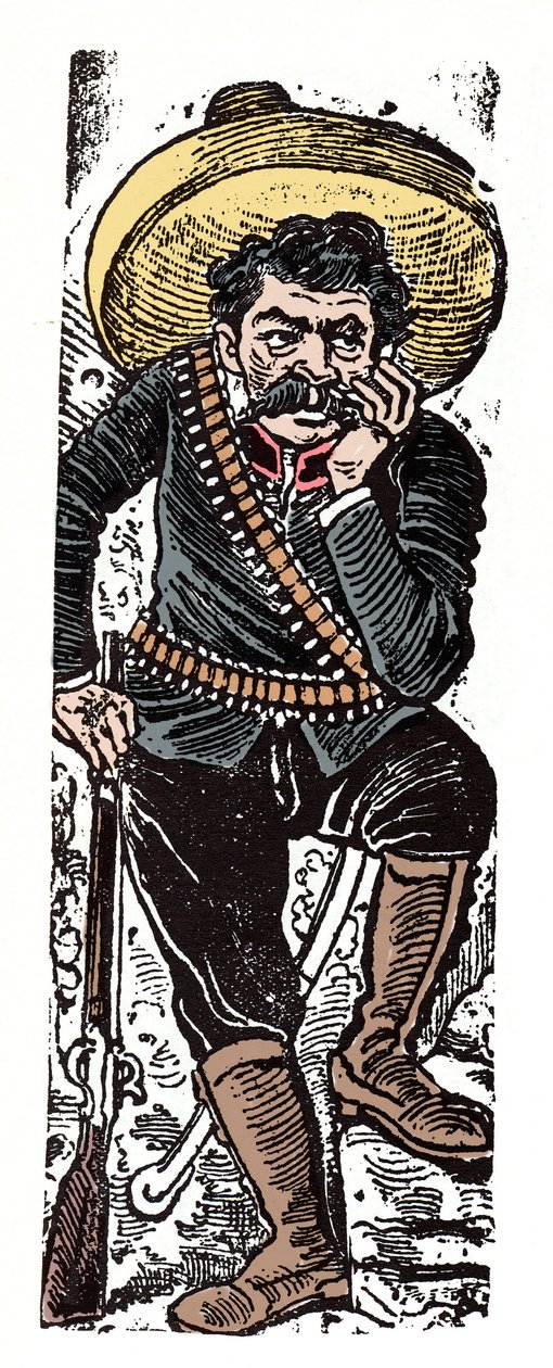 A Revolução Mexicana (1910-1920) - El General Genovevo de la O, um seguidor revolucionário de Emiliano Zapata - Xilografia de José Guadalupe Posada (1852-1913) de José Guadalupe Posada