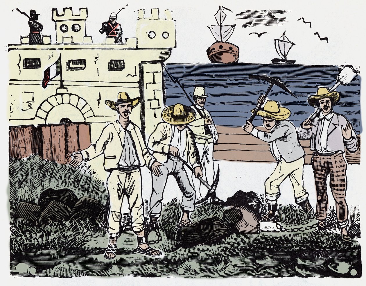 A Revolução Mexicana (1910-1920): Grupos de Prisioneiros no Trabalho Forçado - Xilografia de José Guadalupe Posada (1852-1913) de José Guadalupe Posada