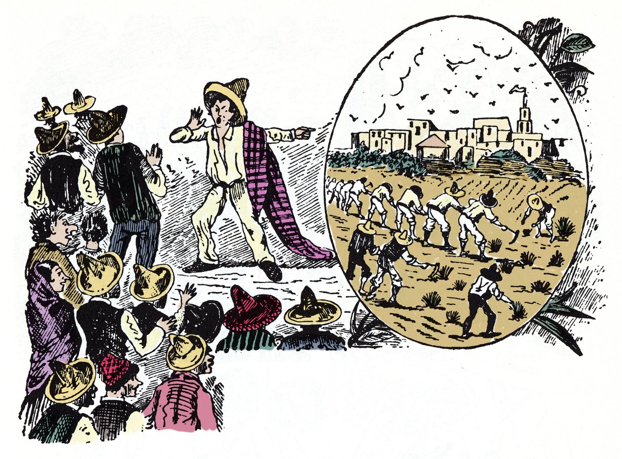 A Revolução Mexicana (1910-1920): história do trabalho duro de um dos trabalhadores do Vale Nacional, por volta de 1908 - Xilografia de José Guadalupe Posada (1852-1913) de José Guadalupe Posada