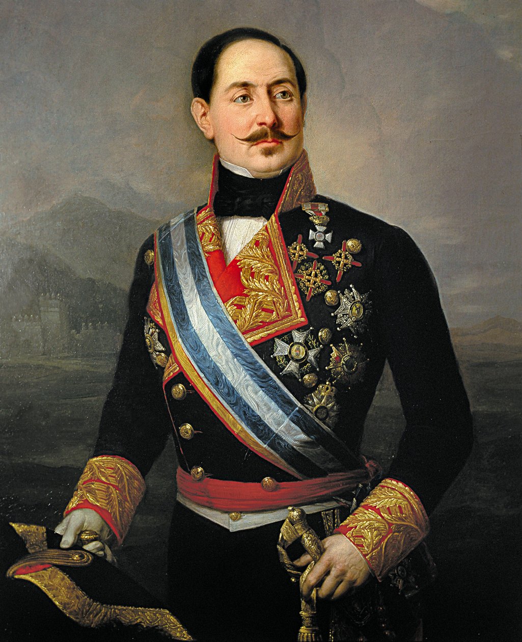 Retrato de Francisco Serrano y Dominguez (1810-1885), soldado e político espanhol, líder da União Liberal, presidente da primeira república em 1874 de José María Romero y López
