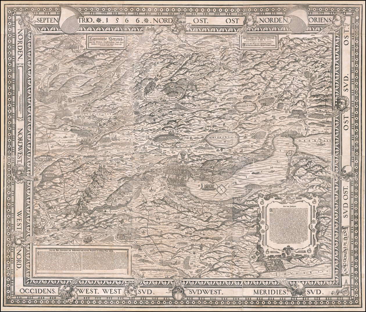 Mapa de 1566 de Zurique e arredores por Jodocus Murer de Jos Murer