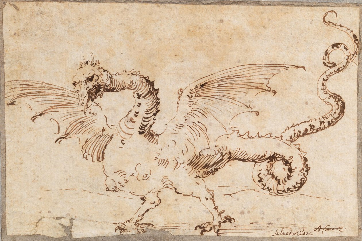 Estudo de um dragão, década de 1620. de José Ribera de