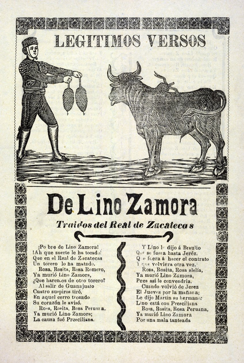 Versos legítimos de Lino Zamora trazidos do Real de Zacatecas, publicado em 1903 de José Guadalupe Posada