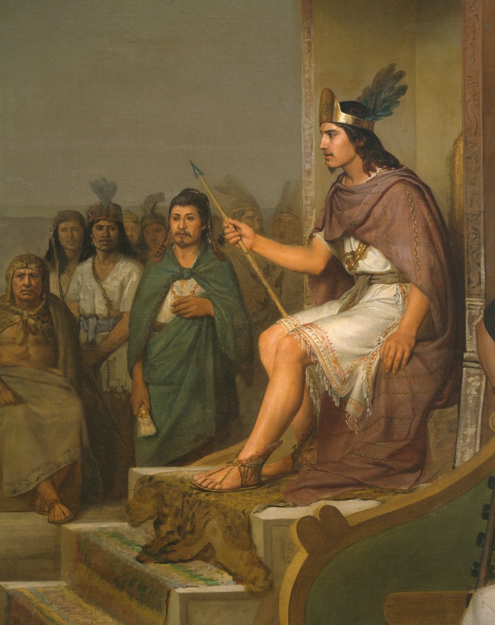 Descoberta de pulche, detalhe de Montezuma II c.1470-1520 1869 óleo sobre tela de José María Obregón