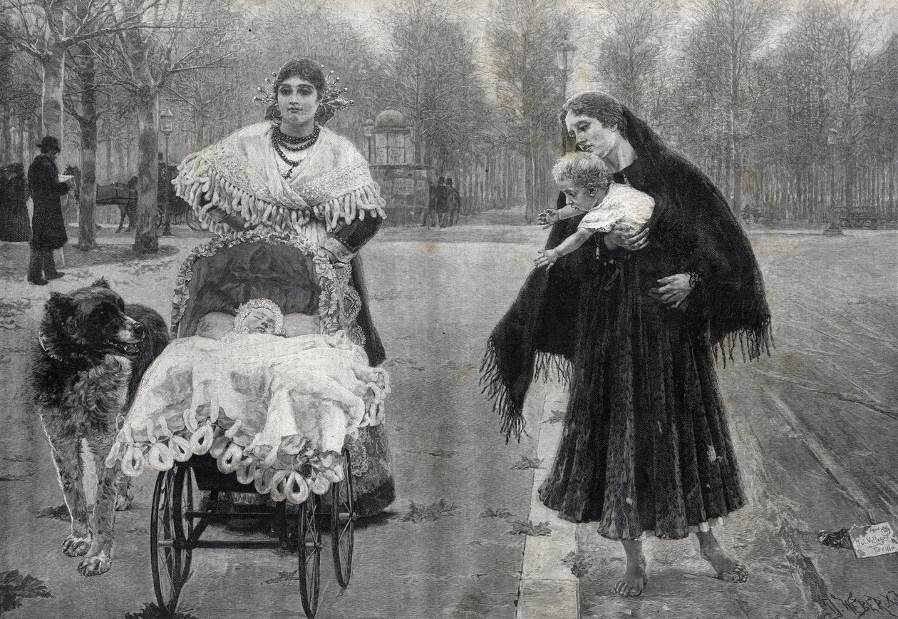 No Jardim das Tuileries em Paris - O contraste - gravura após a pintura de José Villegas Cordero (1844-1921) de Jose (after) Villegas y Cordero