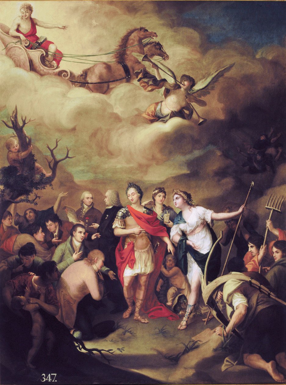 Carlos III entrega as terras da Serra Morena (na Andaluzia, Espanha) aos colonos de Jose Alonso del Rivero