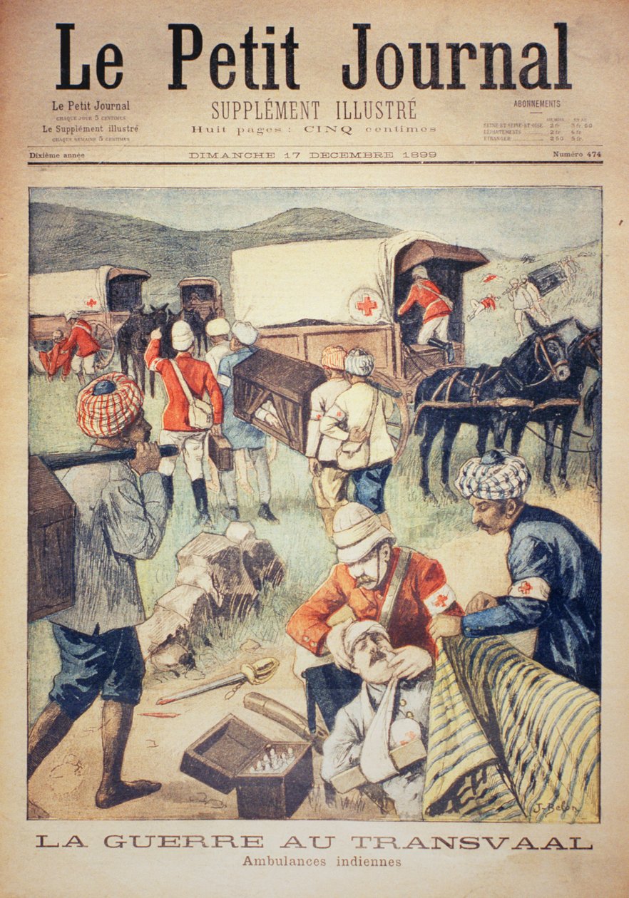 A Guerra no Transvaal: Ambulâncias Indianas, capa do Le Petit Journal, 17 de dezembro de 1899 de Jose Belon