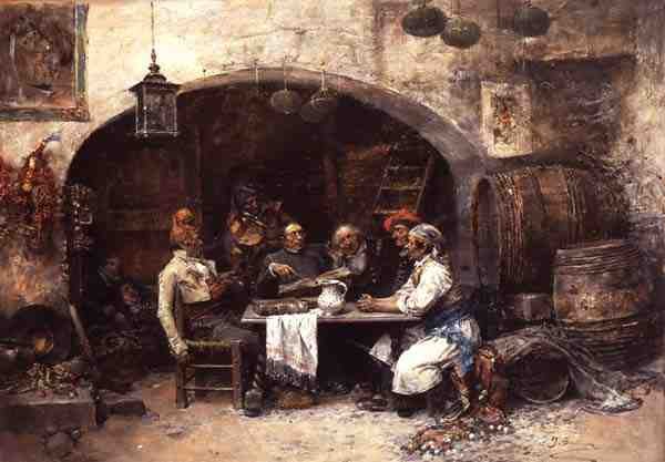 Um público atento (óleo no painel) de Jose Benlliure y Gil