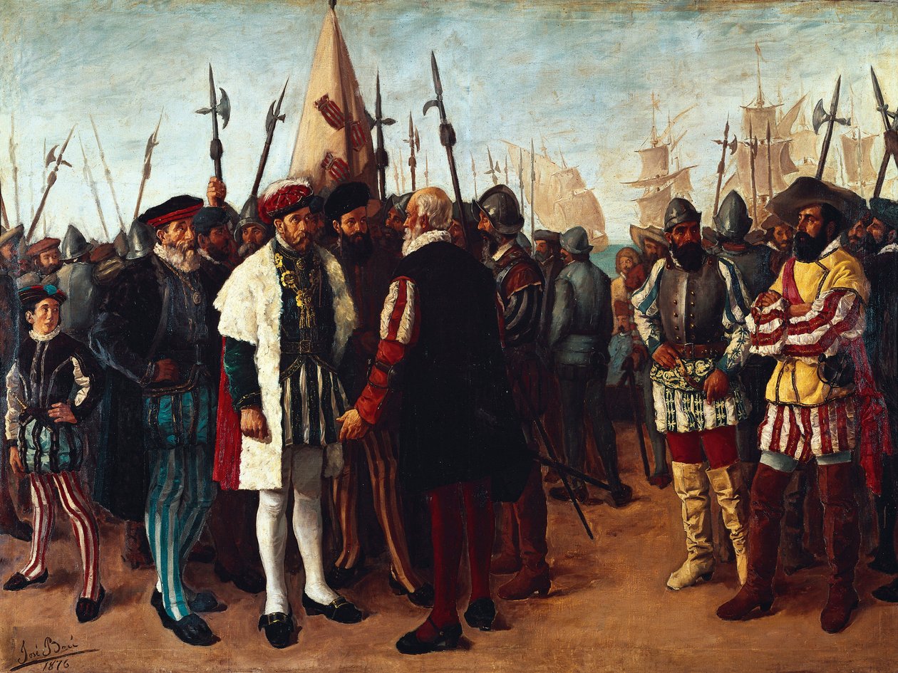 “O rei francês François I (1494-1547) no porto de Valência " Século XIX (pintura) de Jose Bru Albinana